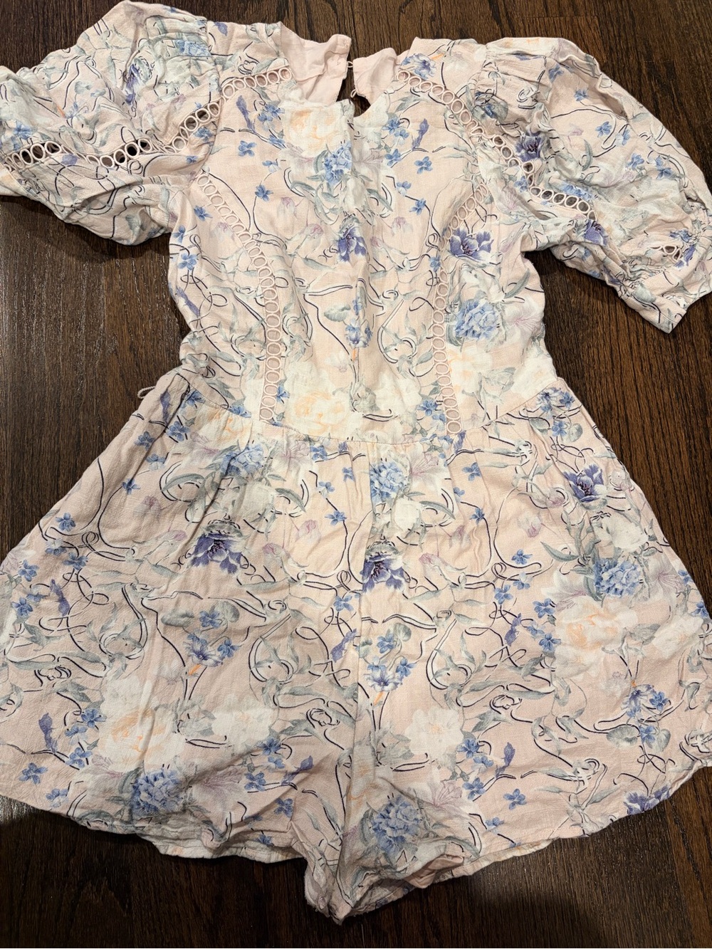 Express Pink Floral Lace-Trim Romper